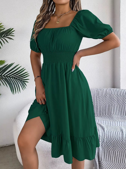 Léonie Kare Yaka Kolsuz Yazlık Mini Elbise